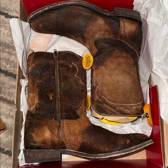 Corral Western Boots Mens Lamb Embroidery Zip Leather Chocolate Size 12 - Picture 2 of 2